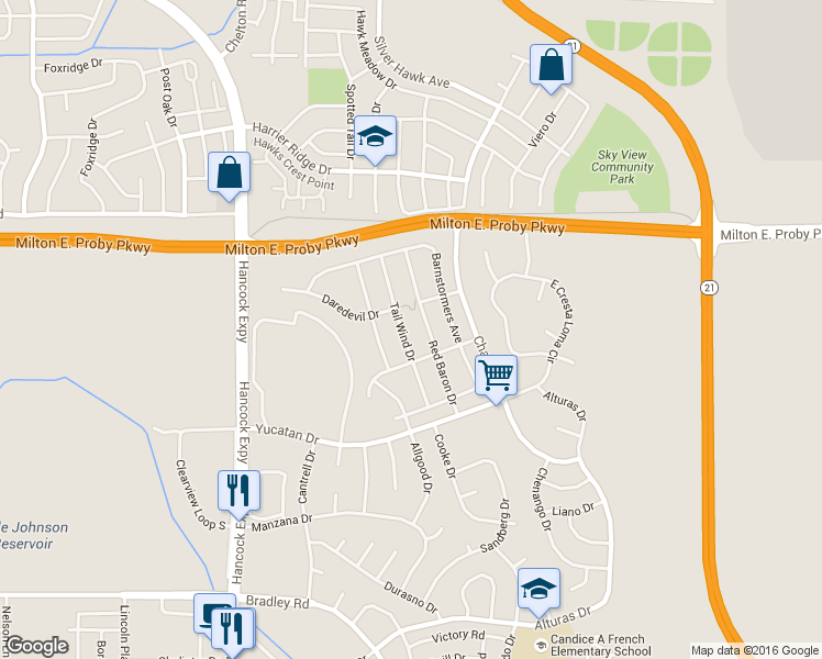 map of restaurants, bars, coffee shops, grocery stores, and more near 3640 Tail Wind Drive in Colorado Springs