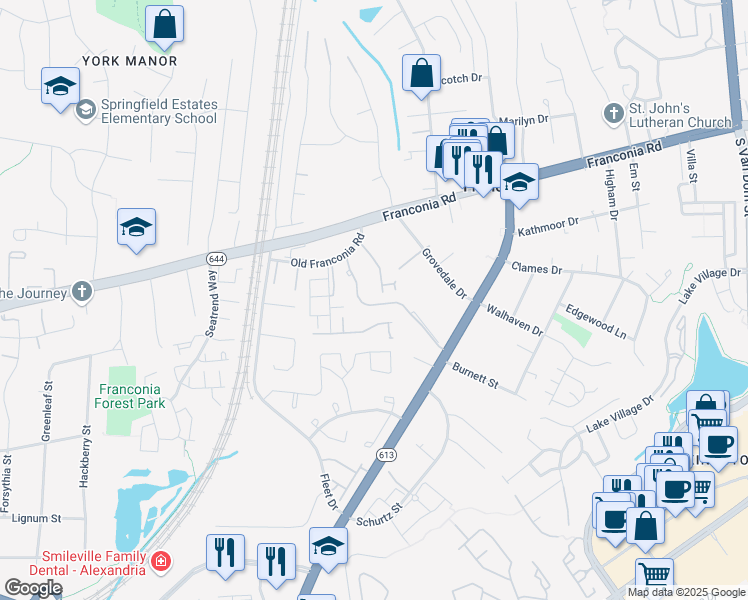 map of restaurants, bars, coffee shops, grocery stores, and more near 6447 Gildar Street in Alexandria