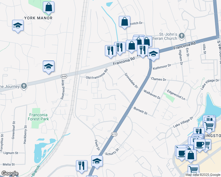 map of restaurants, bars, coffee shops, grocery stores, and more near 6447 Gildar Street in Alexandria