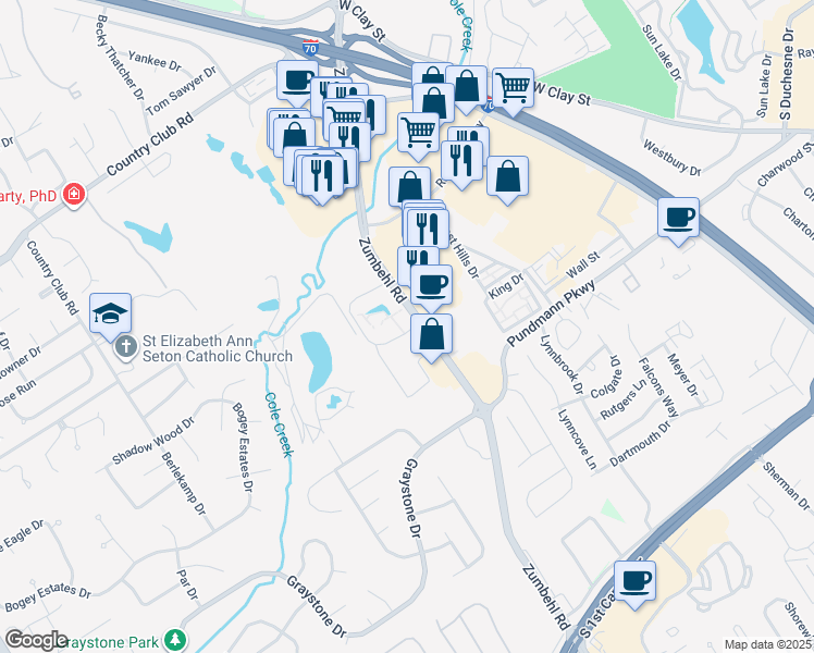 map of restaurants, bars, coffee shops, grocery stores, and more near 209 Lake Court in Saint Charles