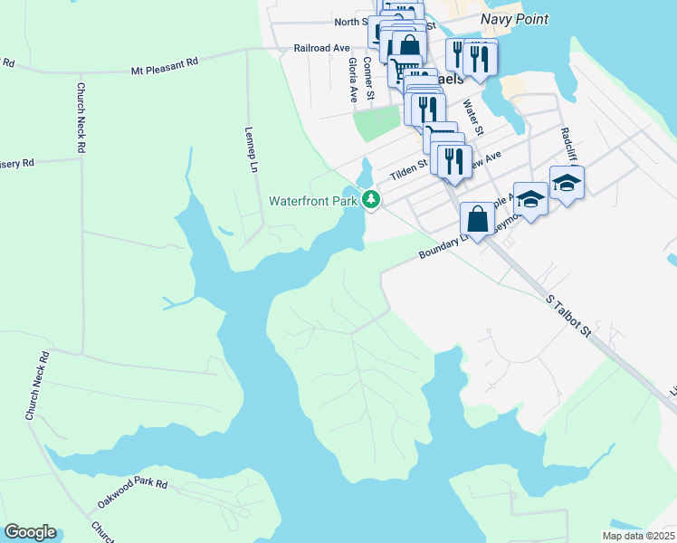 map of restaurants, bars, coffee shops, grocery stores, and more near 8240 Trice Field Road in Saint Michaels