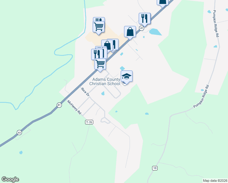 map of restaurants, bars, coffee shops, grocery stores, and more near 222 Spruce Lane in West Union