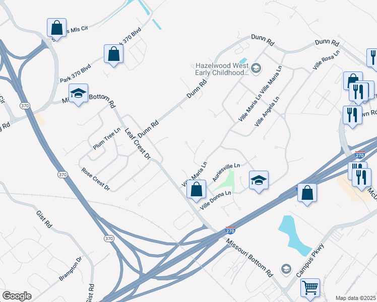 map of restaurants, bars, coffee shops, grocery stores, and more near 1644 Carey Court in Hazelwood