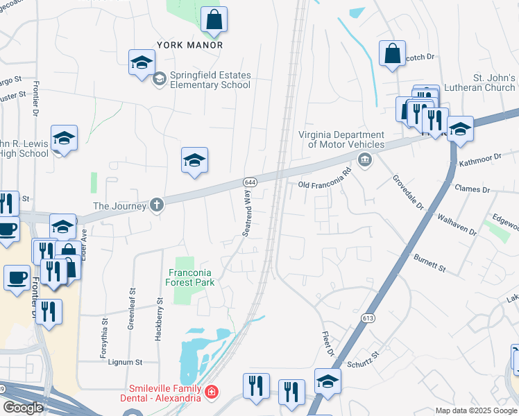 map of restaurants, bars, coffee shops, grocery stores, and more near 6388 Stagg Court in Springfield