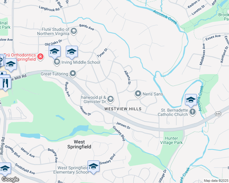 map of restaurants, bars, coffee shops, grocery stores, and more near 6316 Greeley Boulevard in Springfield