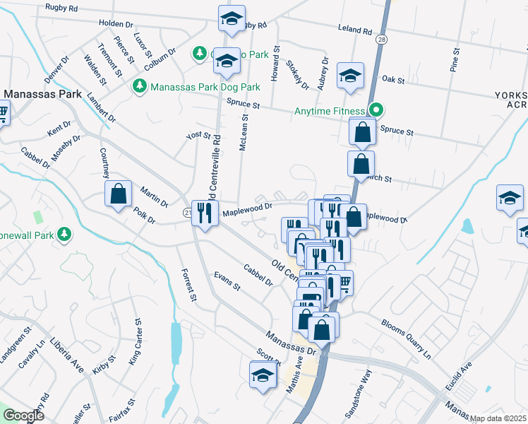 map of restaurants, bars, coffee shops, grocery stores, and more near 8570 Cabot Ct in Manassas