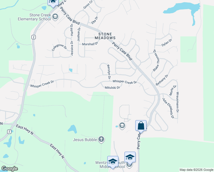 map of restaurants, bars, coffee shops, grocery stores, and more near 338 Mitulski Drive in Wentzville