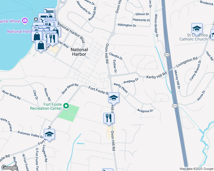 map of restaurants, bars, coffee shops, grocery stores, and more near 859 Regents Square in Oxon Hill