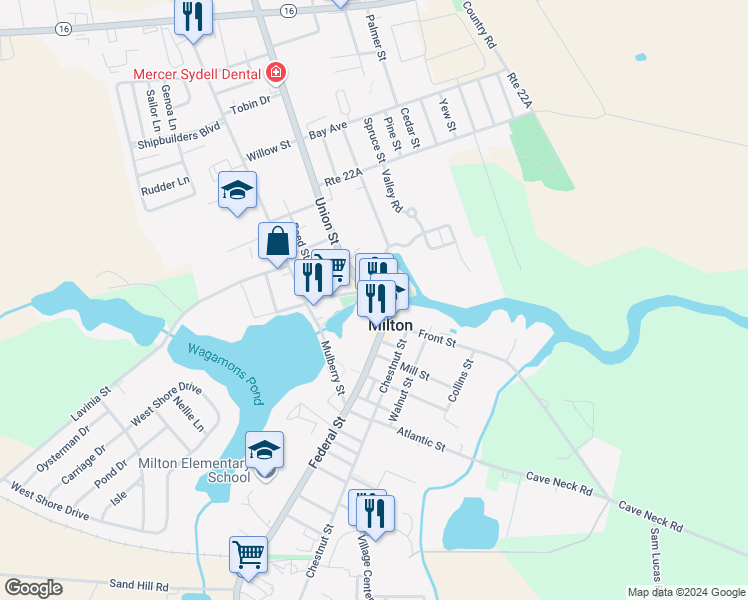 map of restaurants, bars, coffee shops, grocery stores, and more near 113 Union Street in Milton