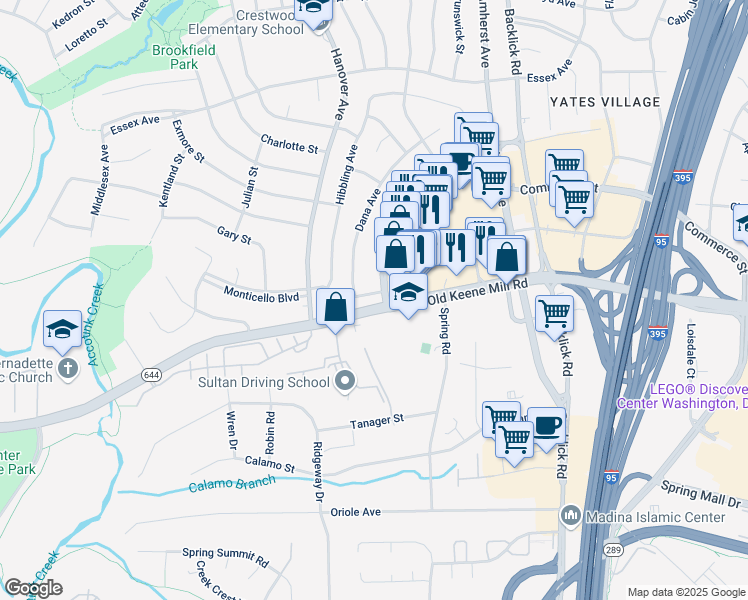 map of restaurants, bars, coffee shops, grocery stores, and more near in Springfield