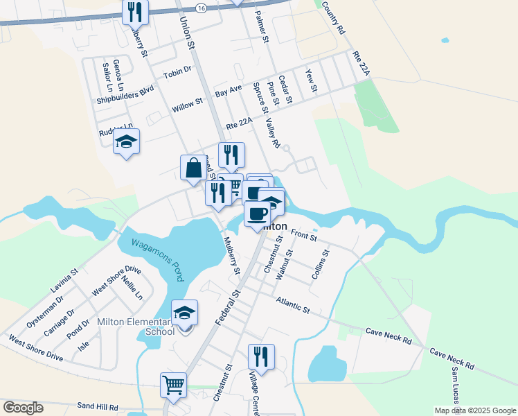 map of restaurants, bars, coffee shops, grocery stores, and more near 113 Union Street in Milton
