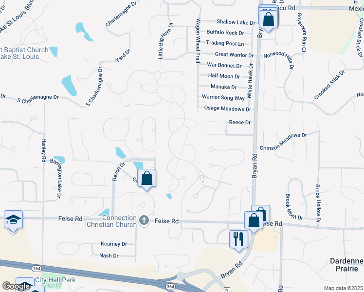 map of restaurants, bars, coffee shops, grocery stores, and more near 100 Royal Inverness Parkway in Dardenne Prairie