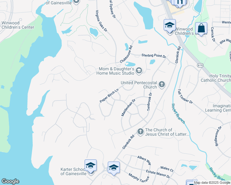 map of restaurants, bars, coffee shops, grocery stores, and more near 8346 Crackling Cedar Lane in Gainesville