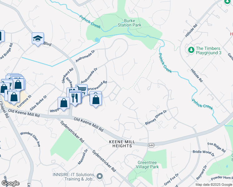 map of restaurants, bars, coffee shops, grocery stores, and more near 6416 Fenestra Court in Burke