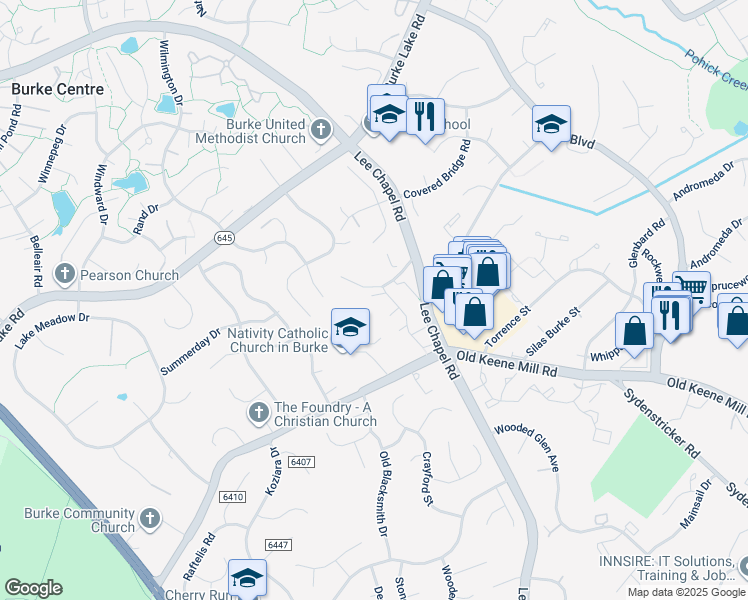 map of restaurants, bars, coffee shops, grocery stores, and more near 9671 Britford Drive in Burke