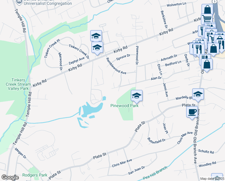 map of restaurants, bars, coffee shops, grocery stores, and more near 5607 Alan Drive in Clinton