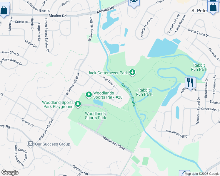 map of restaurants, bars, coffee shops, grocery stores, and more near 2101 Maple Glen Court in St. Peters