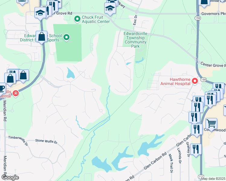 map of restaurants, bars, coffee shops, grocery stores, and more near 515 Valley View Drive in Edwardsville