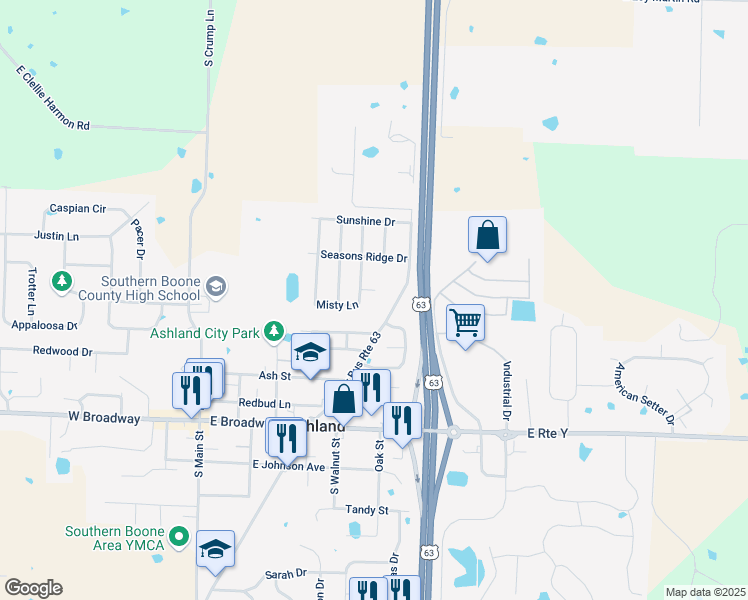 map of restaurants, bars, coffee shops, grocery stores, and more near 501 North Henry Clay Boulevard in Ashland