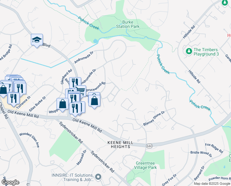 map of restaurants, bars, coffee shops, grocery stores, and more near 6416 Fenestra Court in Burke