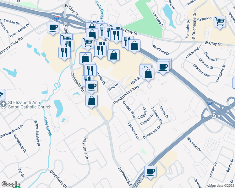 map of restaurants, bars, coffee shops, grocery stores, and more near 908 King Drive in St. Charles