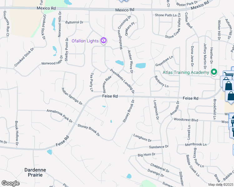 map of restaurants, bars, coffee shops, grocery stores, and more near 15 Americana Place Court in O'Fallon