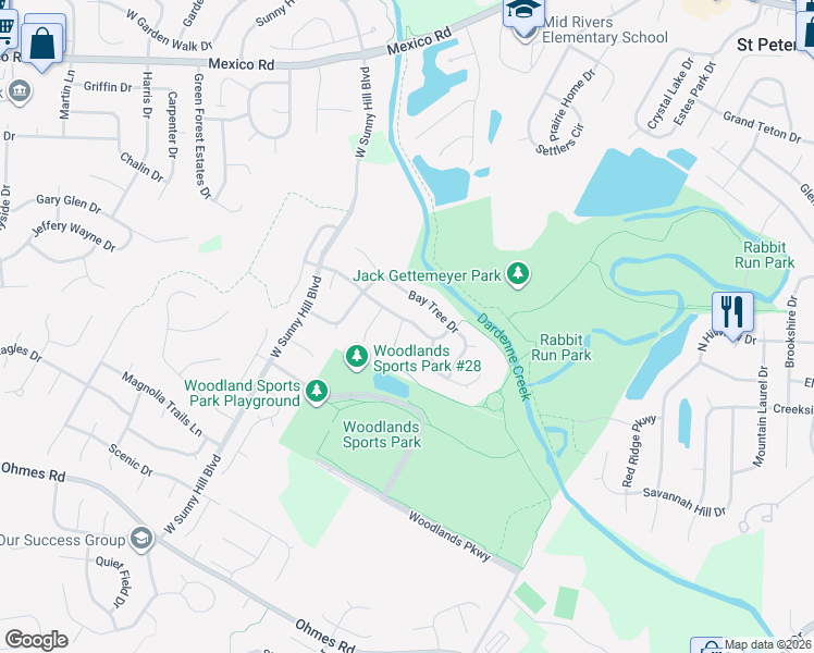 map of restaurants, bars, coffee shops, grocery stores, and more near 2000 Chestnut Pines Court in Saint Peters