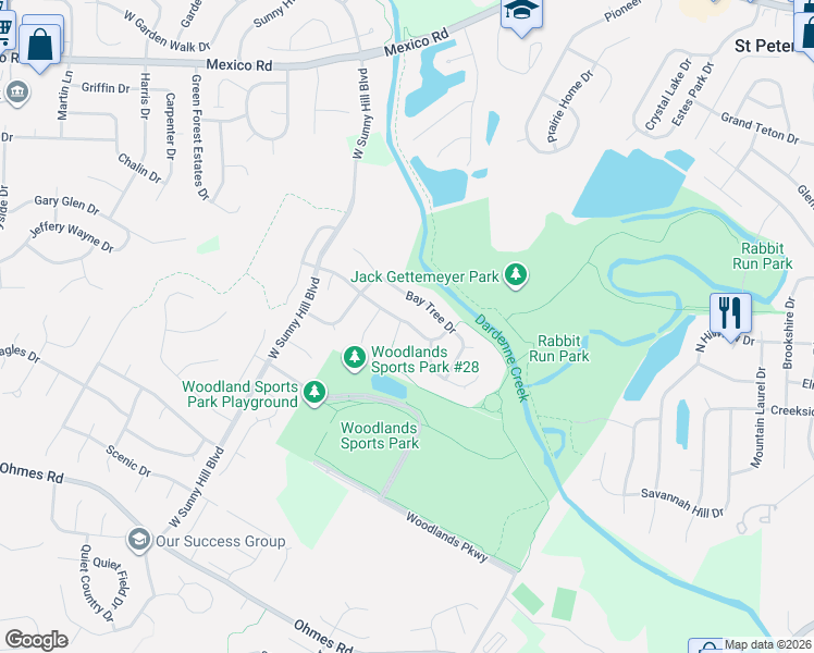 map of restaurants, bars, coffee shops, grocery stores, and more near 2235 Bay Tree Drive in St. Peters
