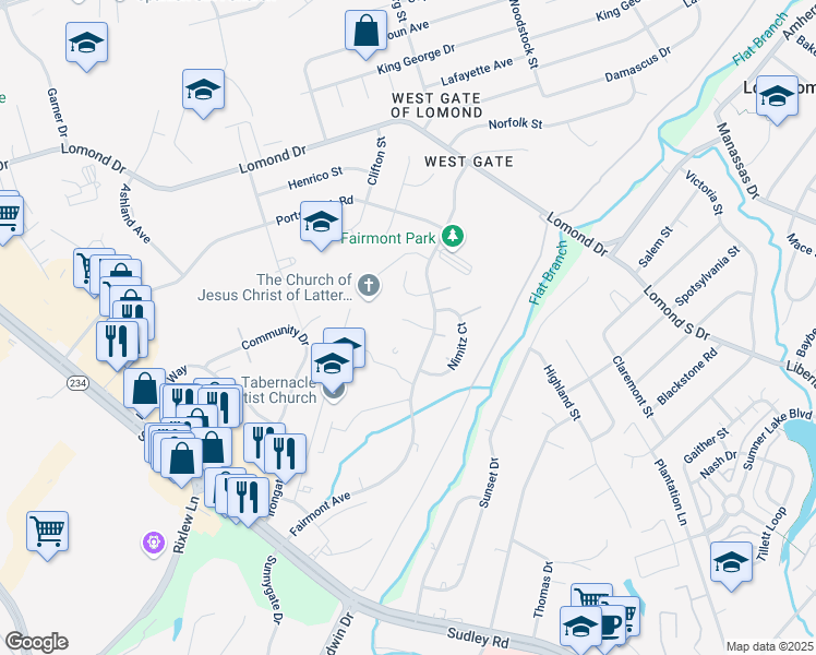map of restaurants, bars, coffee shops, grocery stores, and more near 8209 Spruance Court in Manassas