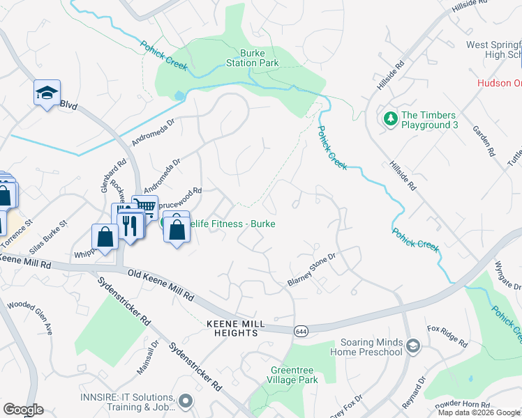 map of restaurants, bars, coffee shops, grocery stores, and more near 9030 Armendown Drive in Springfield