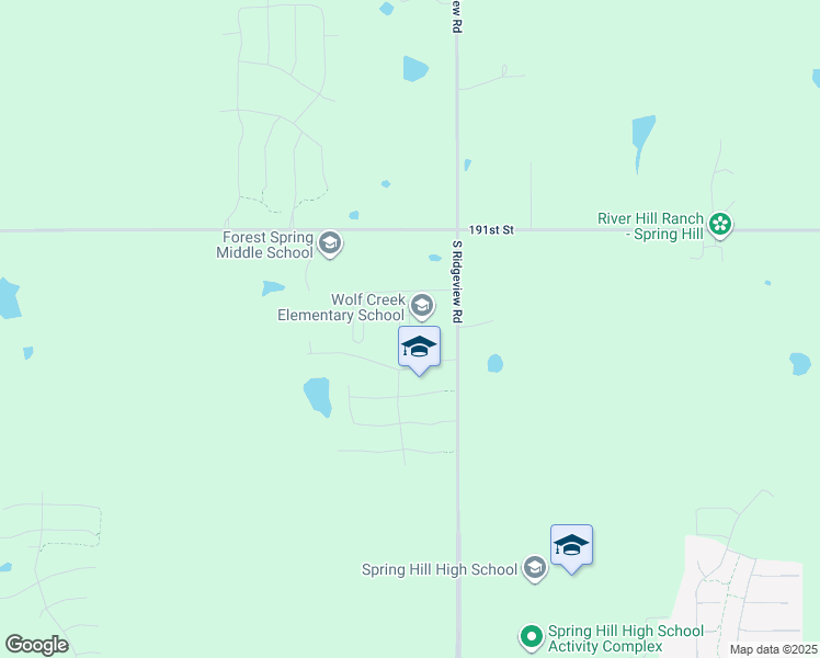 map of restaurants, bars, coffee shops, grocery stores, and more near 19250 South Ridgeview Road in Spring Hill