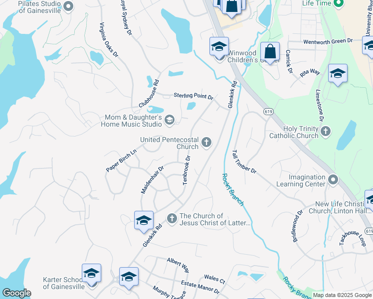 map of restaurants, bars, coffee shops, grocery stores, and more near 8196 Tenbrook Drive in Gainesville