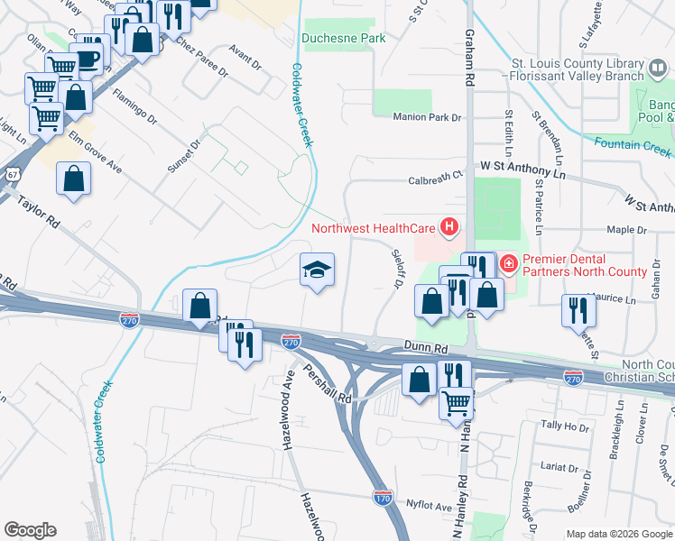 map of restaurants, bars, coffee shops, grocery stores, and more near 7421 Hazelcrest Drive in Hazelwood