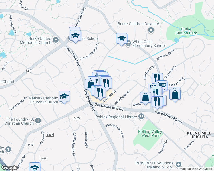 map of restaurants, bars, coffee shops, grocery stores, and more near 9530 Cherry Oak Court in Burke