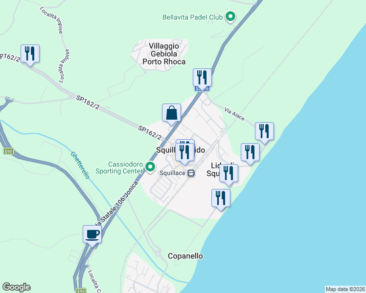 map of restaurants, bars, coffee shops, grocery stores, and more near in Squillace Lido