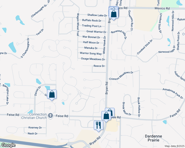 map of restaurants, bars, coffee shops, grocery stores, and more near 12 Christine Drive in O'Fallon