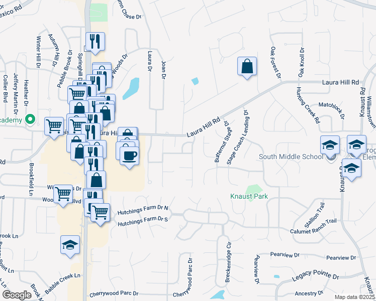 map of restaurants, bars, coffee shops, grocery stores, and more near 42 Huntgate Drive in St. Peters