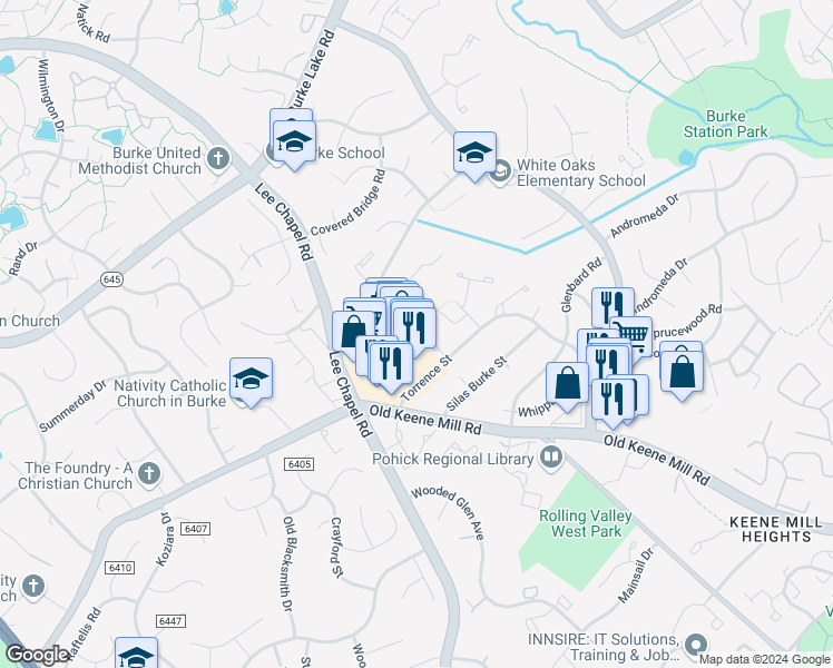 map of restaurants, bars, coffee shops, grocery stores, and more near 9532 Cherry Oak Court in Burke