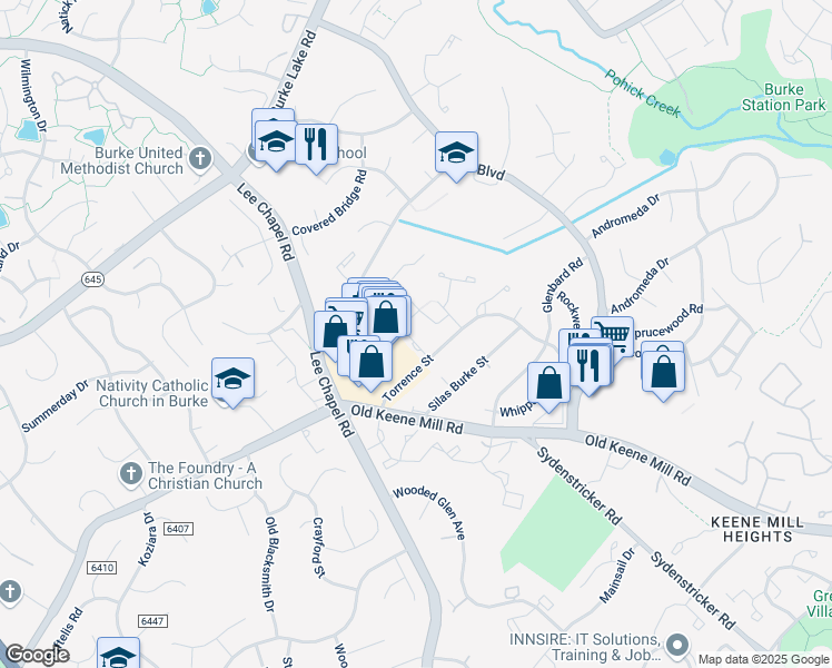 map of restaurants, bars, coffee shops, grocery stores, and more near 9519 Cherry Oak Court in Burke