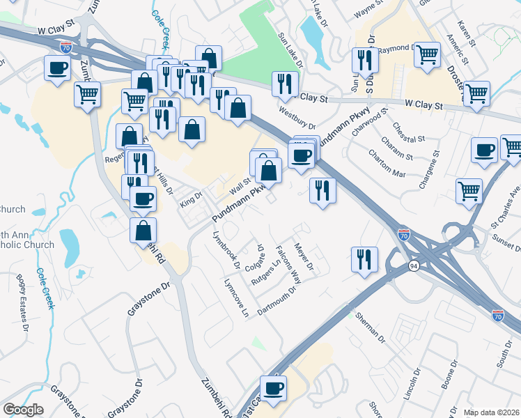 map of restaurants, bars, coffee shops, grocery stores, and more near 1460 Hawks Nest Drive in Saint Charles