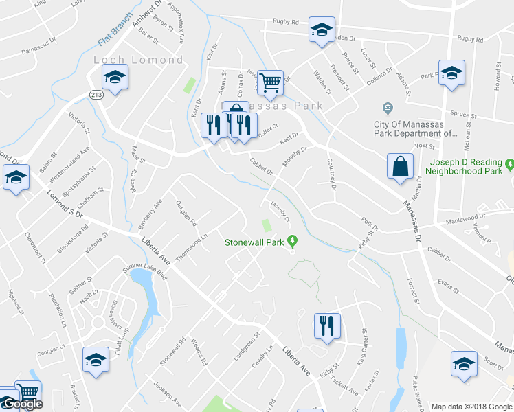 map of restaurants, bars, coffee shops, grocery stores, and more near 298 Moseby Drive in Manassas