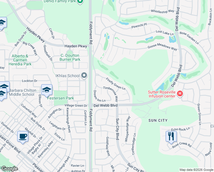 map of restaurants, bars, coffee shops, grocery stores, and more near 309 Comstock Court in Roseville
