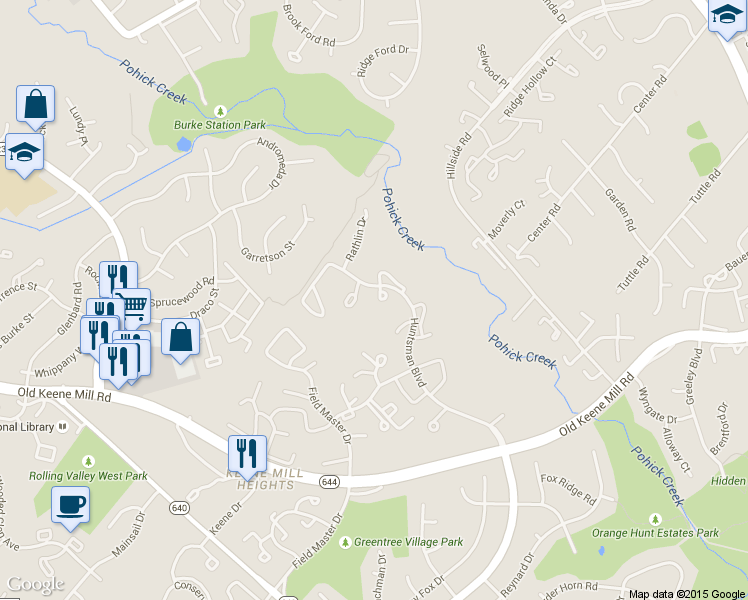 map of restaurants, bars, coffee shops, grocery stores, and more near 9010 Kerrydale Court in Springfield