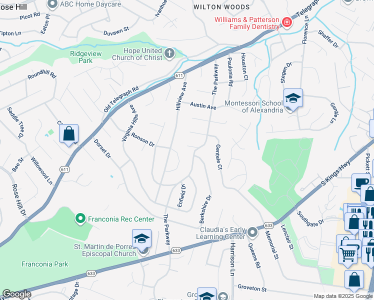 map of restaurants, bars, coffee shops, grocery stores, and more near 3715 Logan Court in Alexandria