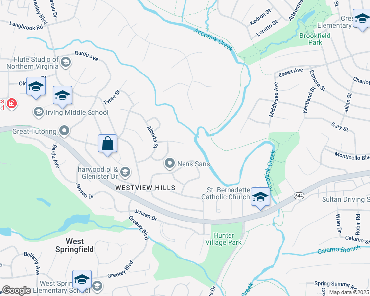 map of restaurants, bars, coffee shops, grocery stores, and more near 7703 Martel Place in West Springfield