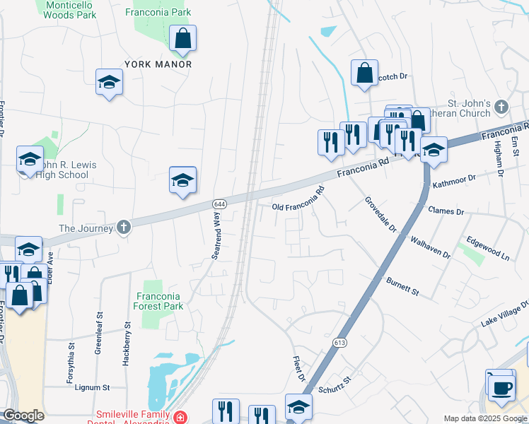 map of restaurants, bars, coffee shops, grocery stores, and more near 6407 Nice Place in Alexandria