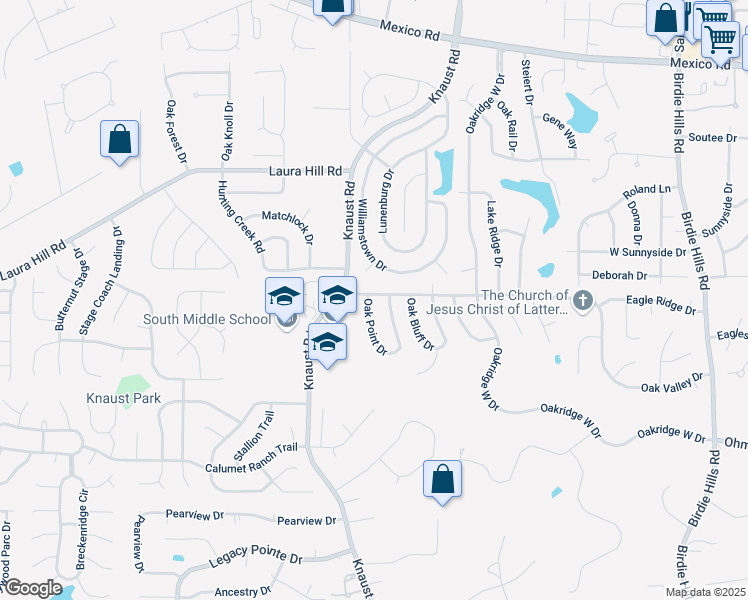 map of restaurants, bars, coffee shops, grocery stores, and more near 1 Oak Point Drive in St. Peters