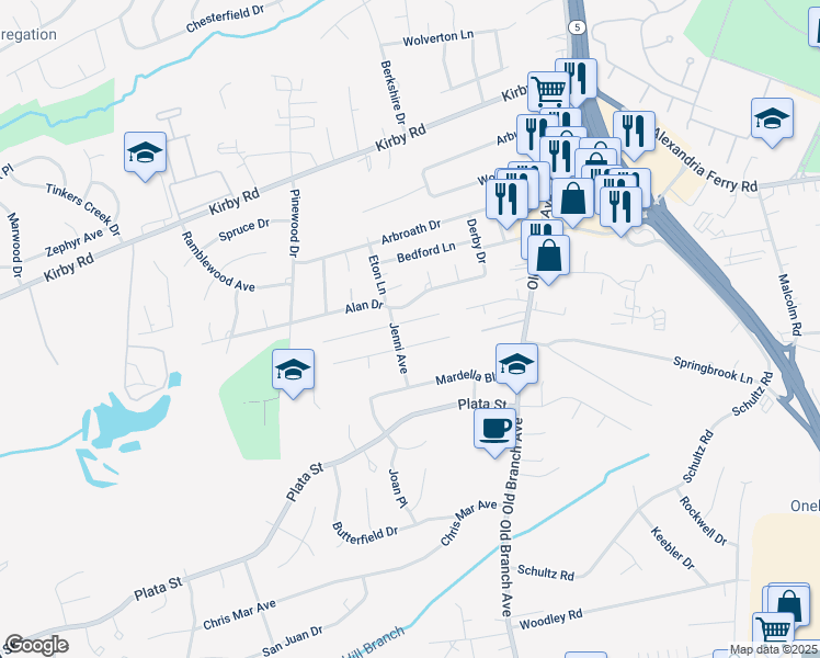 map of restaurants, bars, coffee shops, grocery stores, and more near 6003 Lottie Place in Clinton