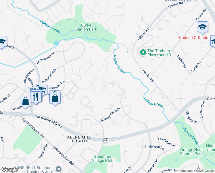 map of restaurants, bars, coffee shops, grocery stores, and more near 9009 Mulvaney Court in Springfield