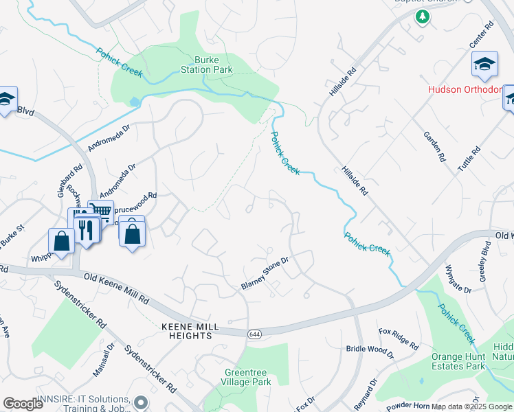 map of restaurants, bars, coffee shops, grocery stores, and more near 9009 Mulvaney Court in Springfield